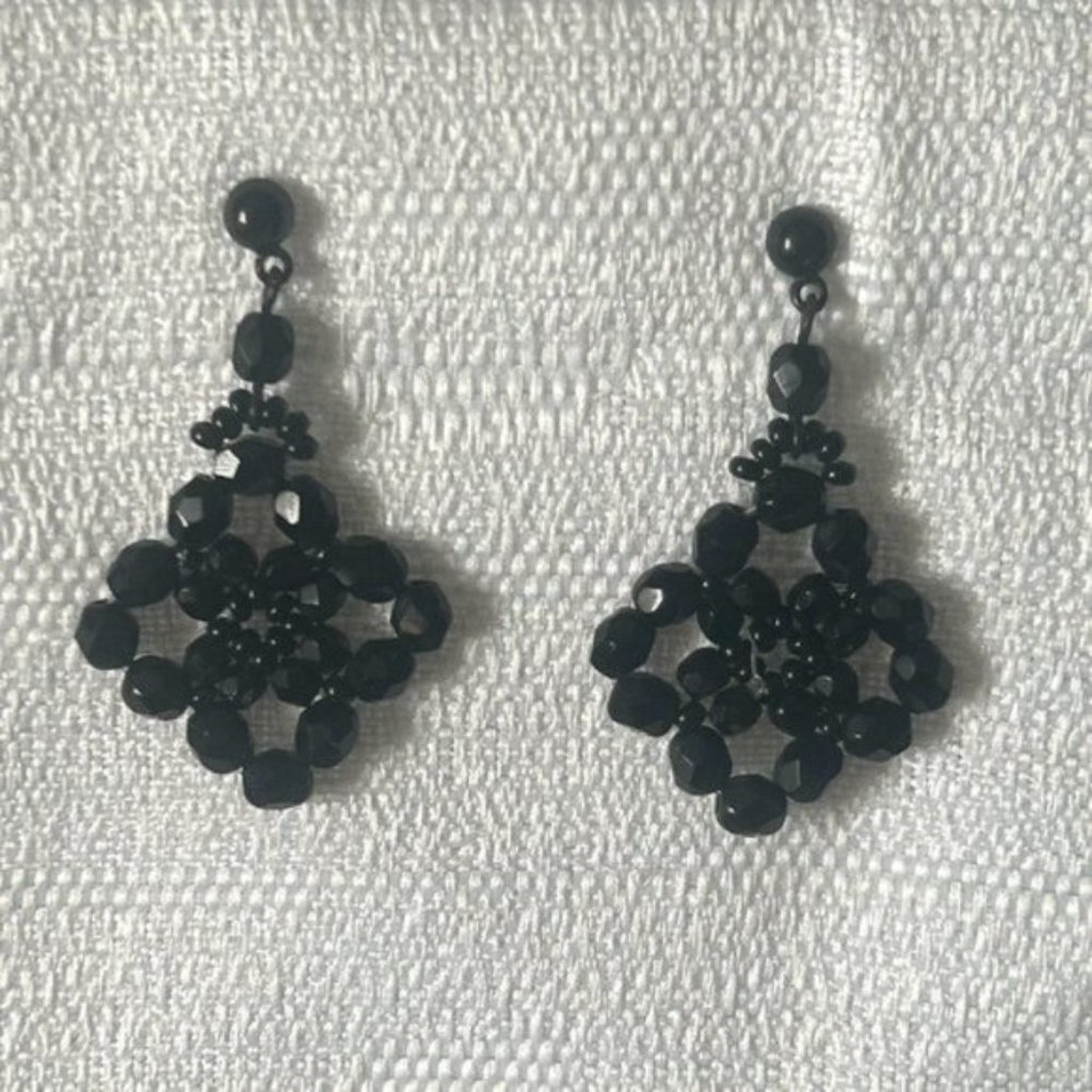 Black beaded drop earrings